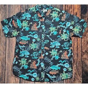 LRG Lifted Research Group Shirt All Over Ocean Print Funky Button Down Men's L